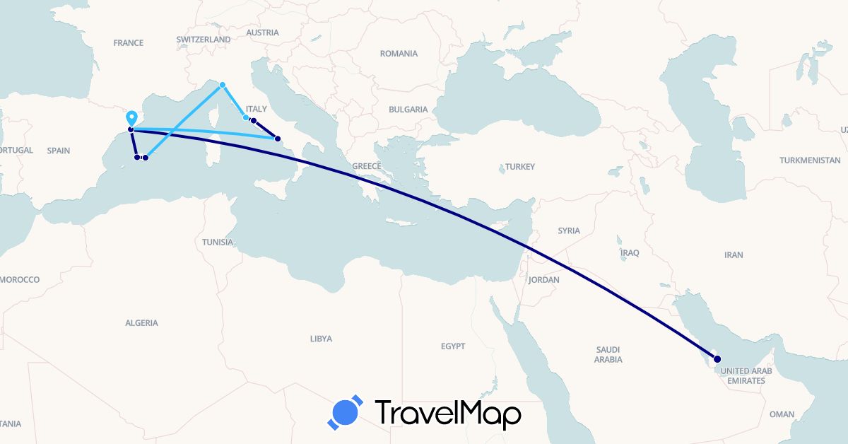 TravelMap itinerary: driving, boat in Spain, Italy, Qatar, Vatican City (Asia, Europe)